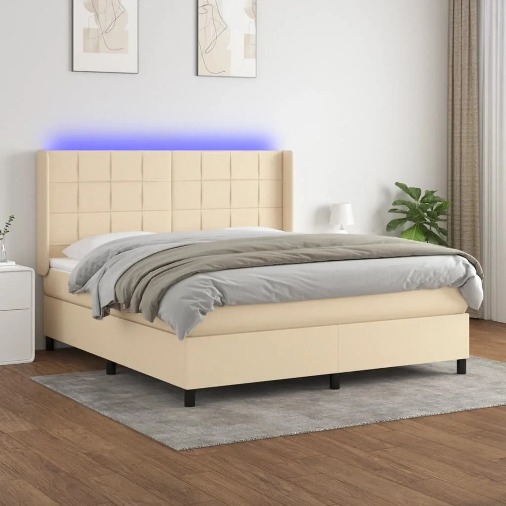 vidaXL Letto a Molle con Materasso e LED Crema 160x200 cm in Tessuto