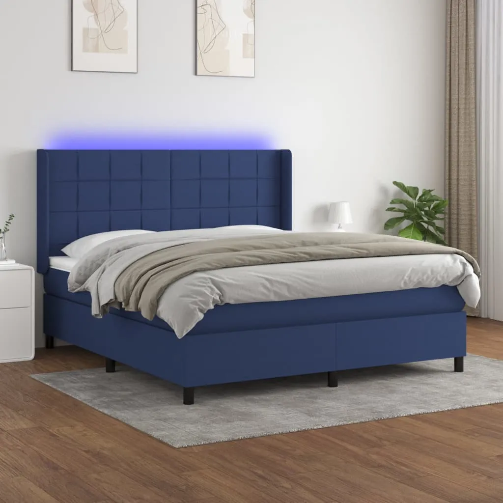 vidaXL Letto a Molle con Materasso e LED Blu 160x200 cm in Tessuto