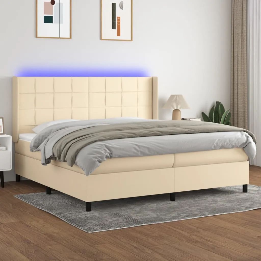 vidaXL Letto a Molle Materasso e LED bianco 200x200cm in Tessuto