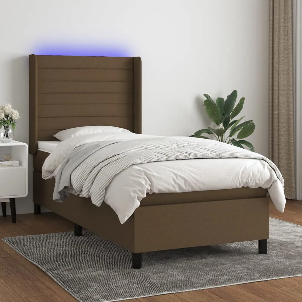 vidaXL Letto a Molle Materasso e LED Marrone Scuro 80x200cm in Tessuto