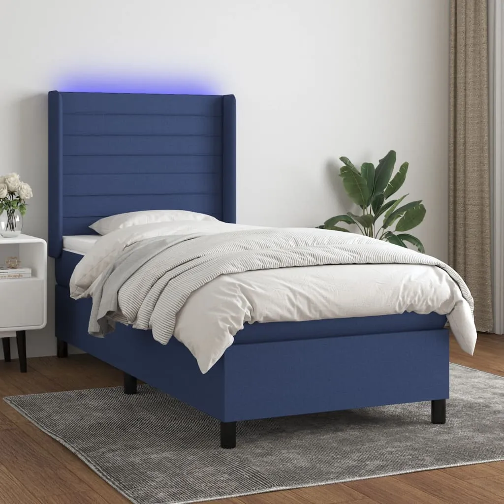 vidaXL Letto a Molle con Materasso e LED Blu 90x190 cm in Tessuto