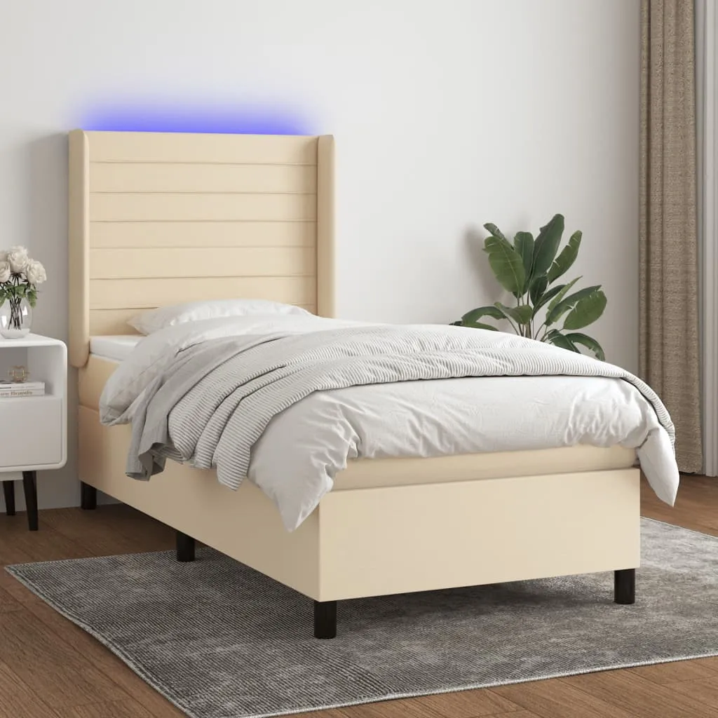 vidaXL Letto a Molle con Materasso e LED Crema 100x200cm in Tessuto