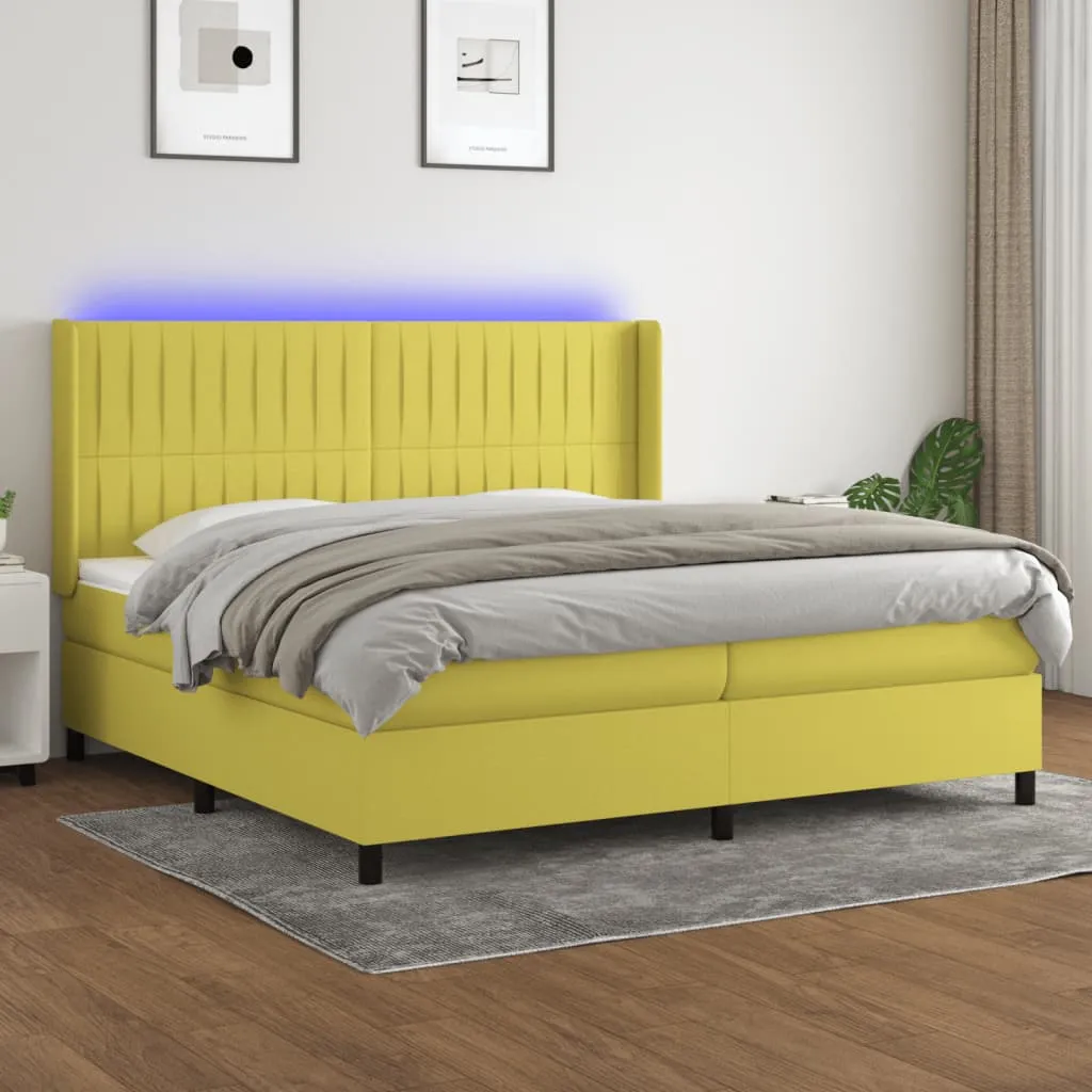 vidaXL Letto a Molle Materasso e LED Verde 200x200cm in Tessuto