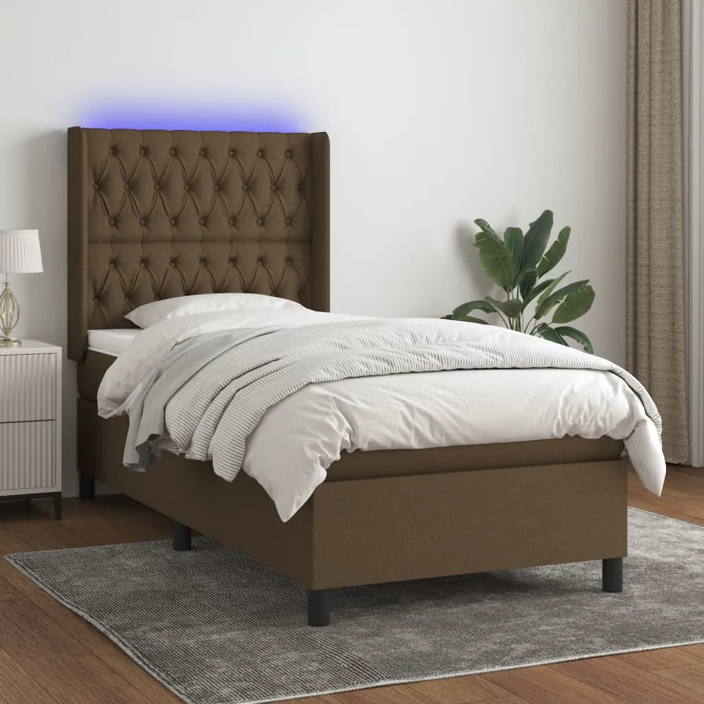 vidaXL Letto a Molle Materasso e LED Marrone Scuro 80x200cm in Tessuto