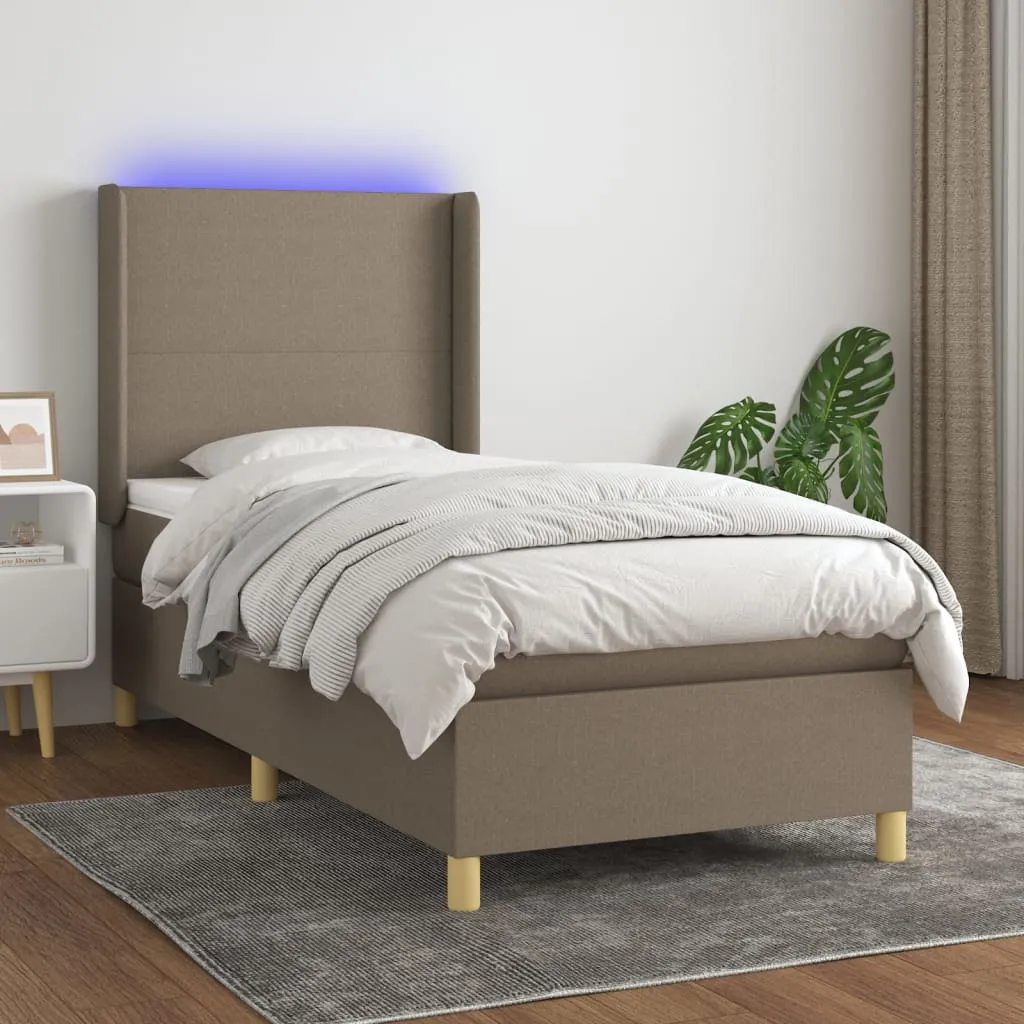 vidaXL Letto a Molle con Materasso e LED Tortora 90x190 cm in Tessuto