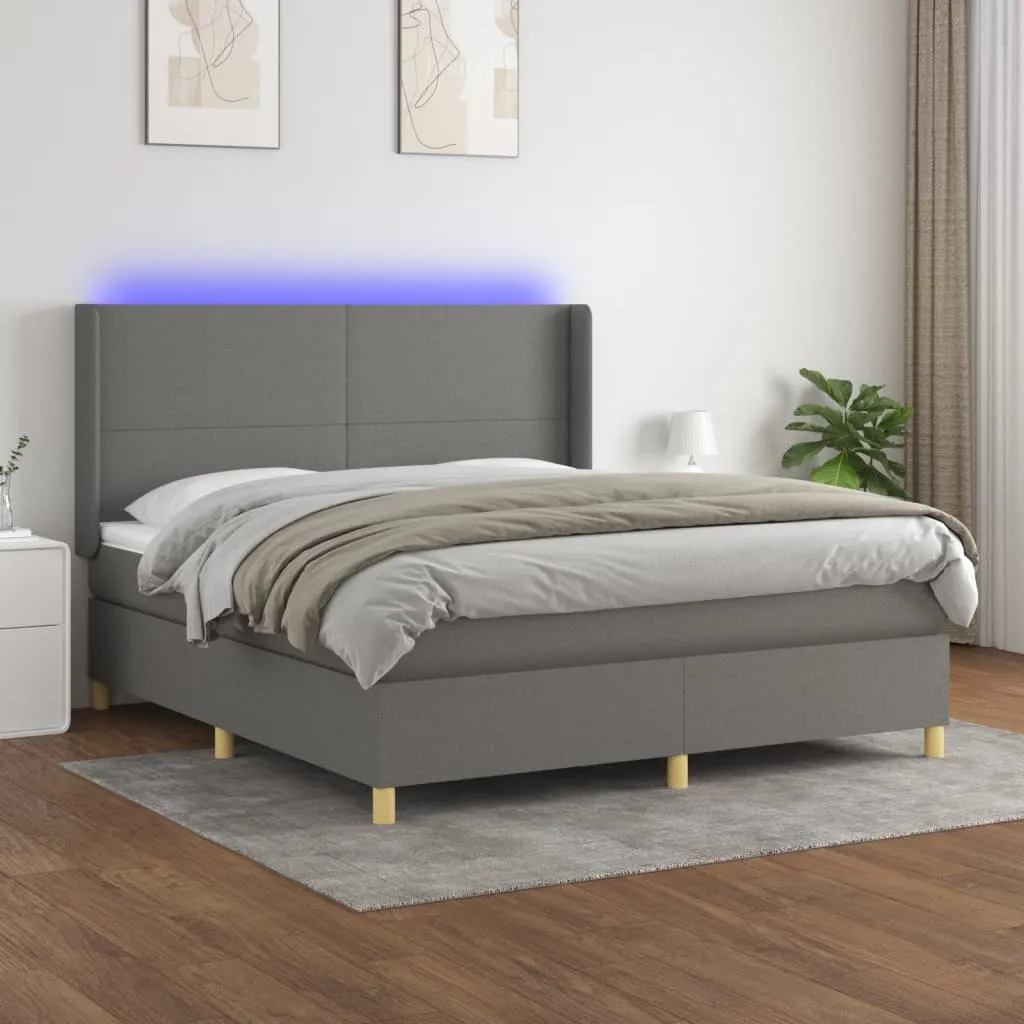 vidaXL Letto a Molle Materasso e LED Grigio Scuro 180x200cm in Tessuto