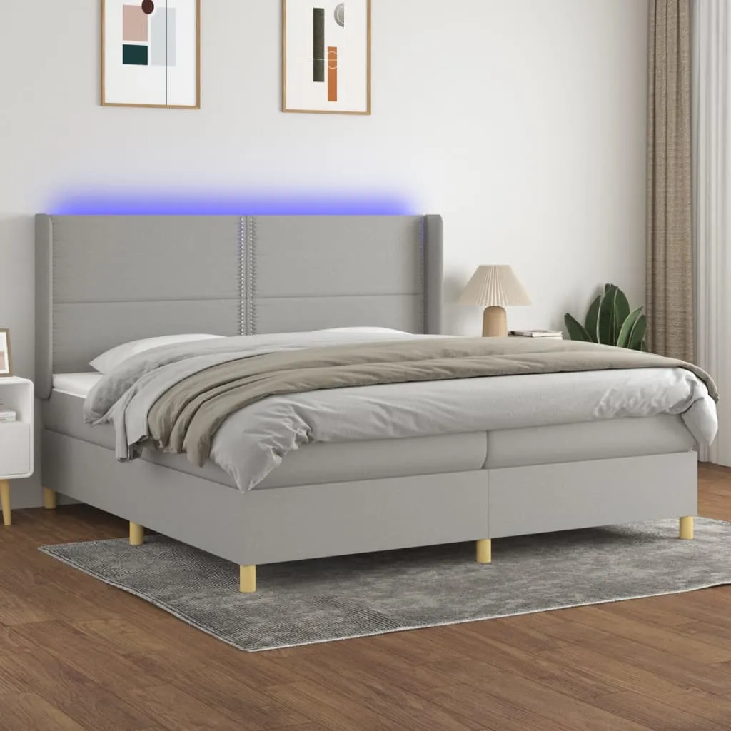 vidaXL Letto a Molle Materasso e LED Grigio Chiaro 200x200 cm Tessuto