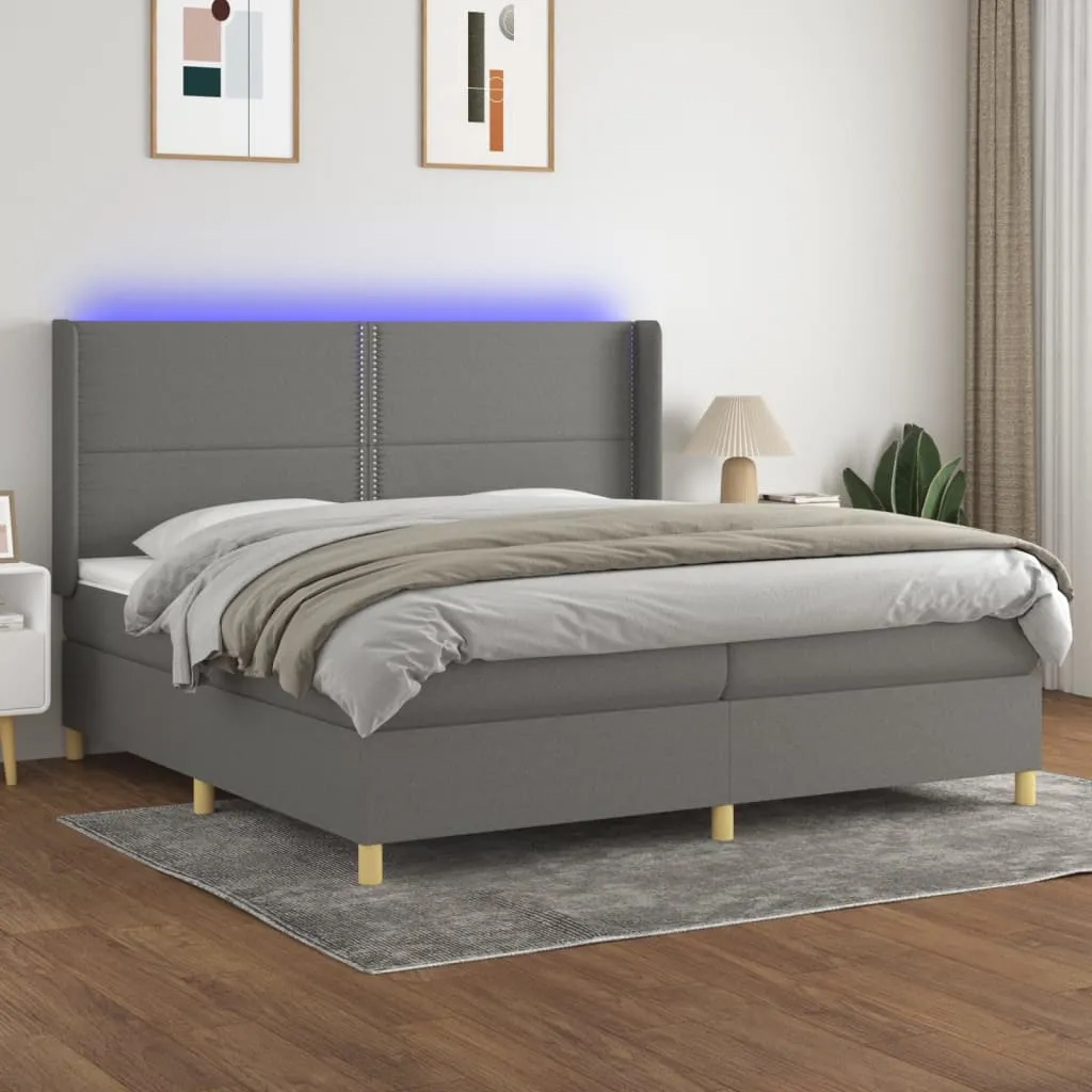 vidaXL Letto a Molle Materasso e LED Grigio Scuro 200x200cm in Tessuto