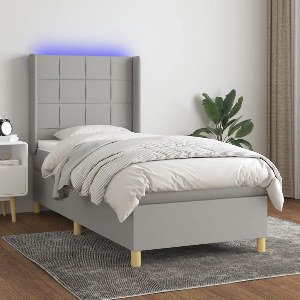 vidaXL Letto a Molle Materasso e LED Grigio Chiaro 100x200 cm Tessuto