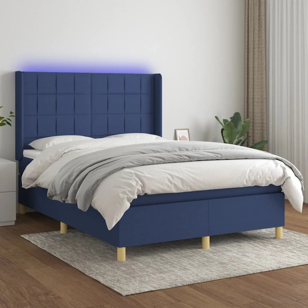 vidaXL Letto a Molle con Materasso e LED Blu 140x200 cm in Tessuto