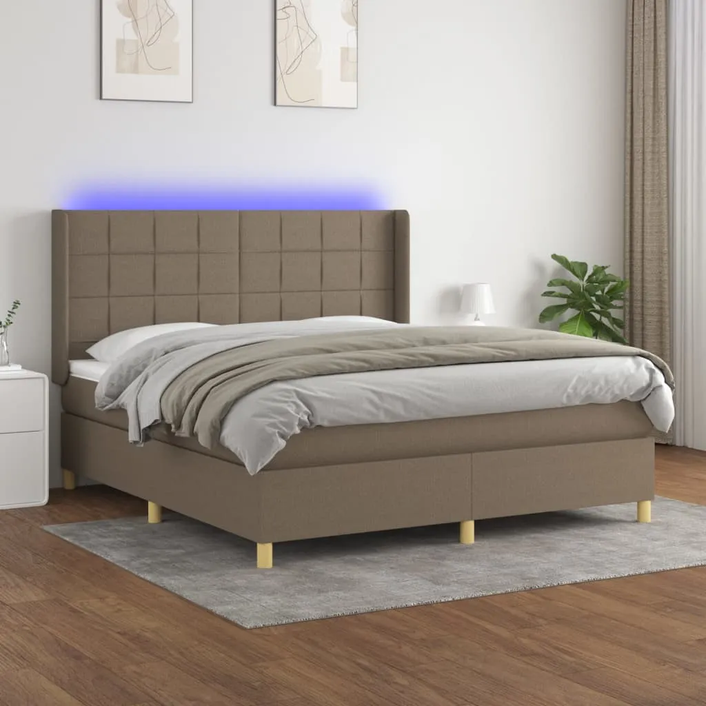 vidaXL Letto a Molle con Materasso e LED Tortora 160x200 cm in Tessuto