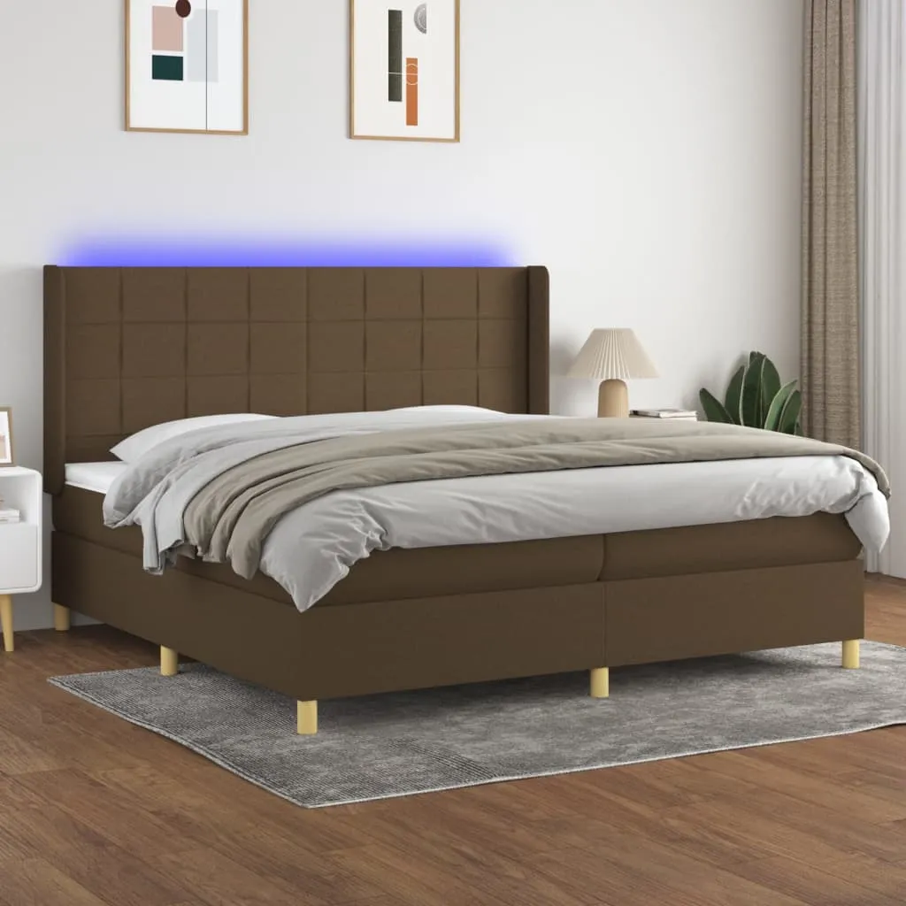 vidaXL Letto a Molle Materasso e LED Marronescuro 200x200cm in Tessuto