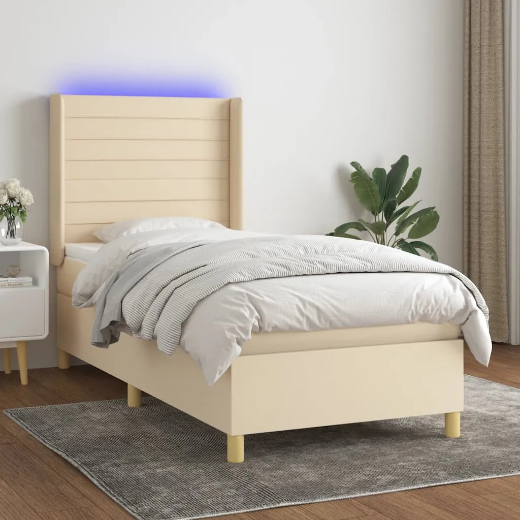 vidaXL Letto a Molle con Materasso e LED Crema 90x190 cm in Tessuto