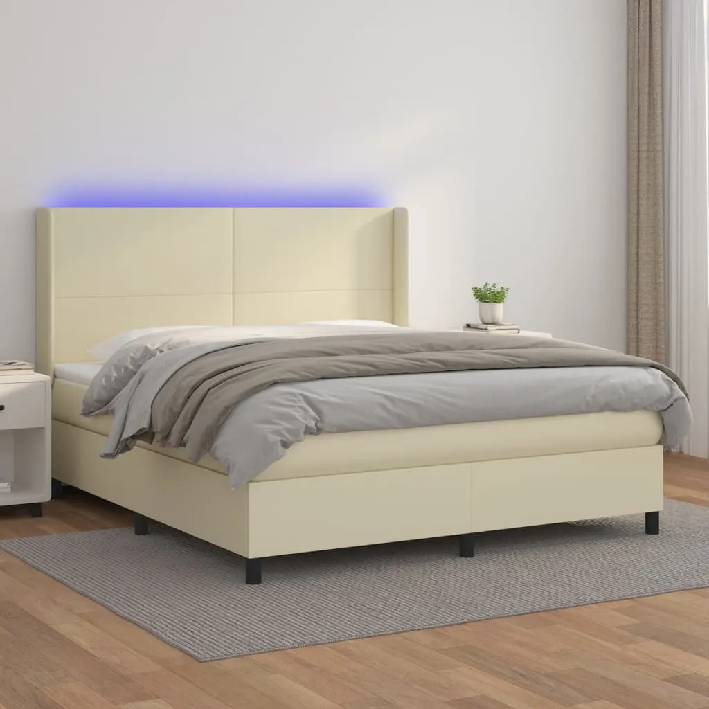 vidaXL Giroletto a Molle con Materasso e LED Crema 160x200 cm