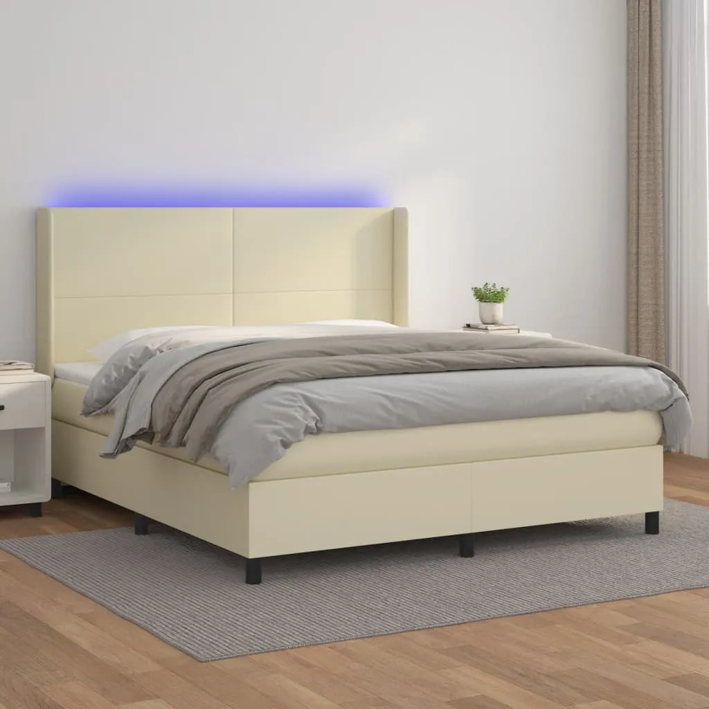 vidaXL Giroletto a Molle con Materasso e LED Crema 180x200 cm