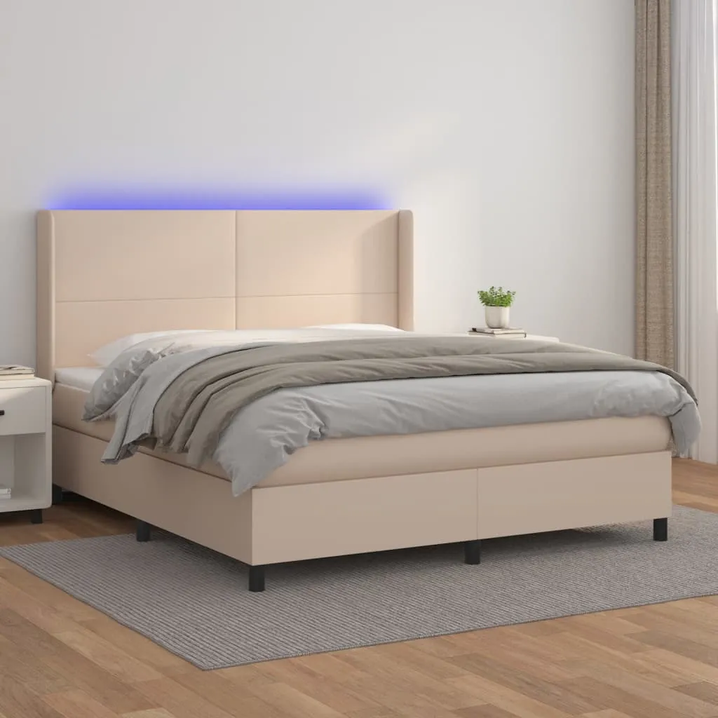 vidaXL Giroletto Molle Materasso e LED Cappuccino 180x200cm Similpelle