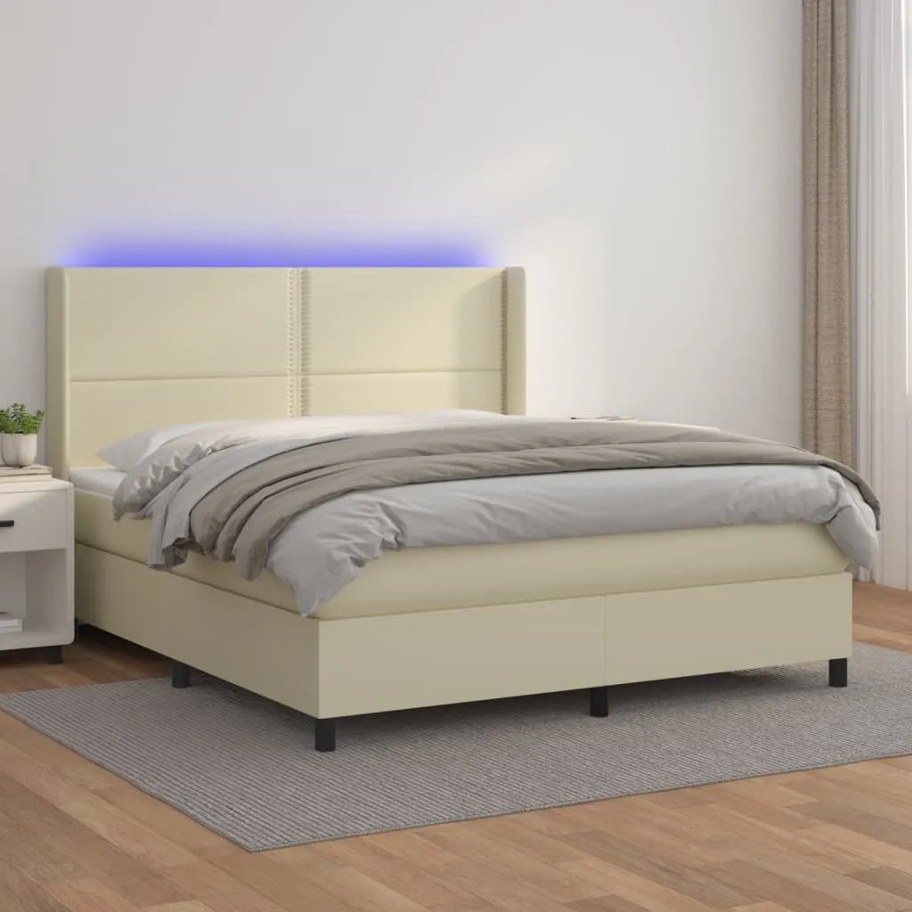 vidaXL Giroletto a Molle con Materasso e LED Crema 160x200 cm