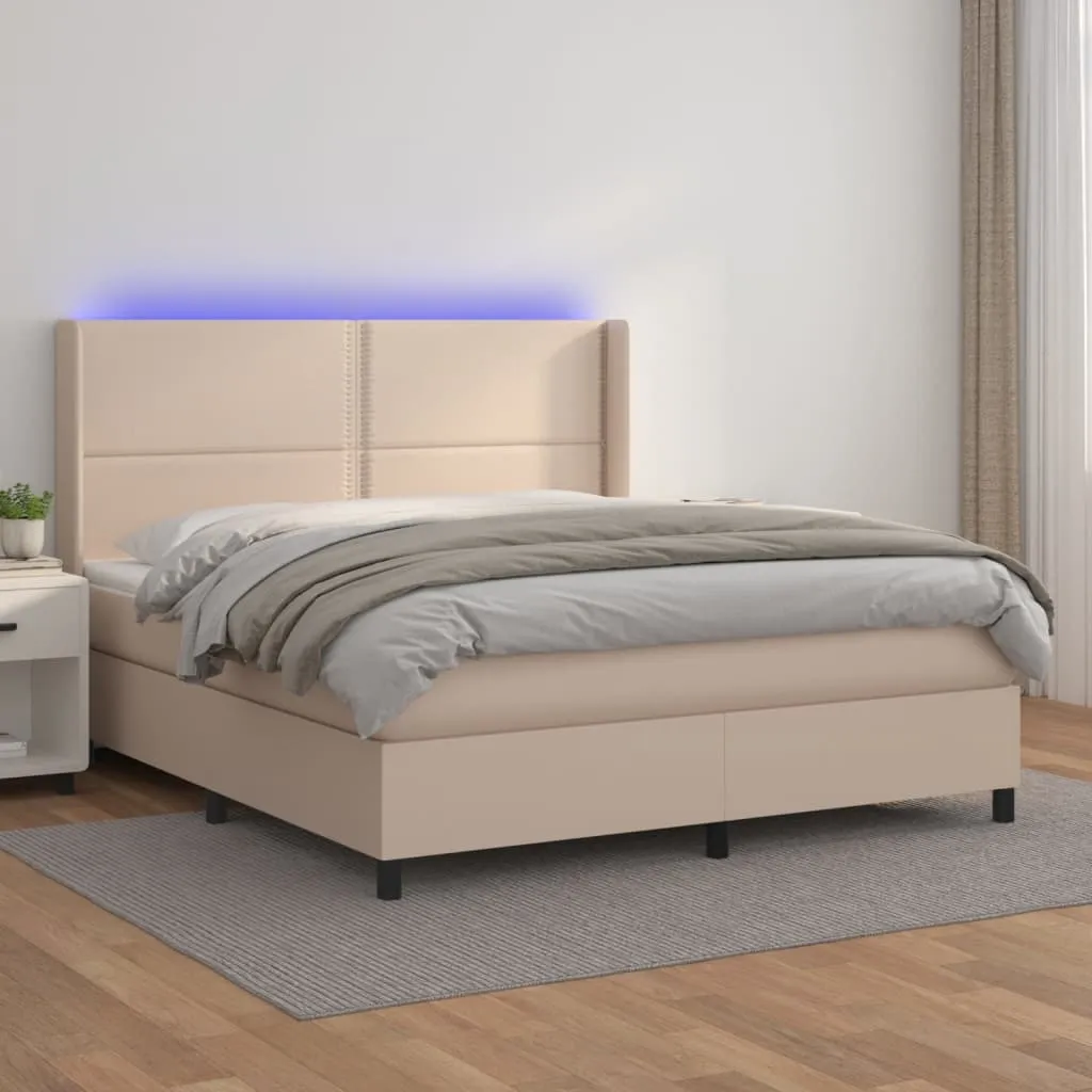 vidaXL Giroletto Molle Materasso e LED Cappuccino 180x200cm Similpelle