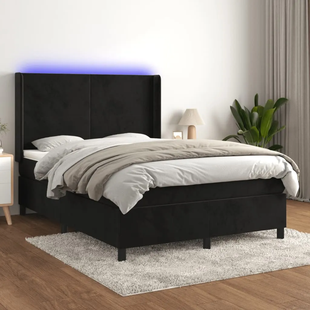 vidaXL Letto a Molle con Materasso e LED Nero 140x190 cm in Velluto