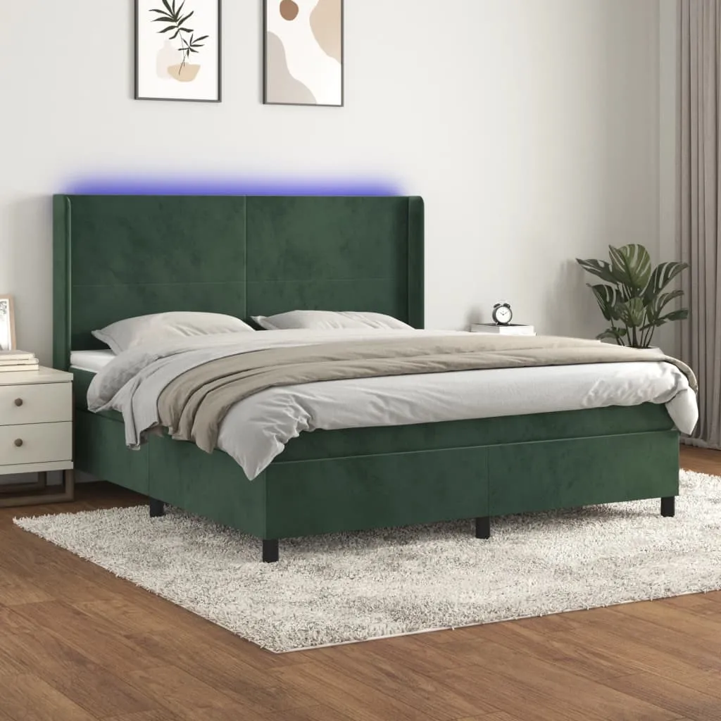 vidaXL Letto a Molle con Materasso e LED Verde Scuro 160x200cm Velluto