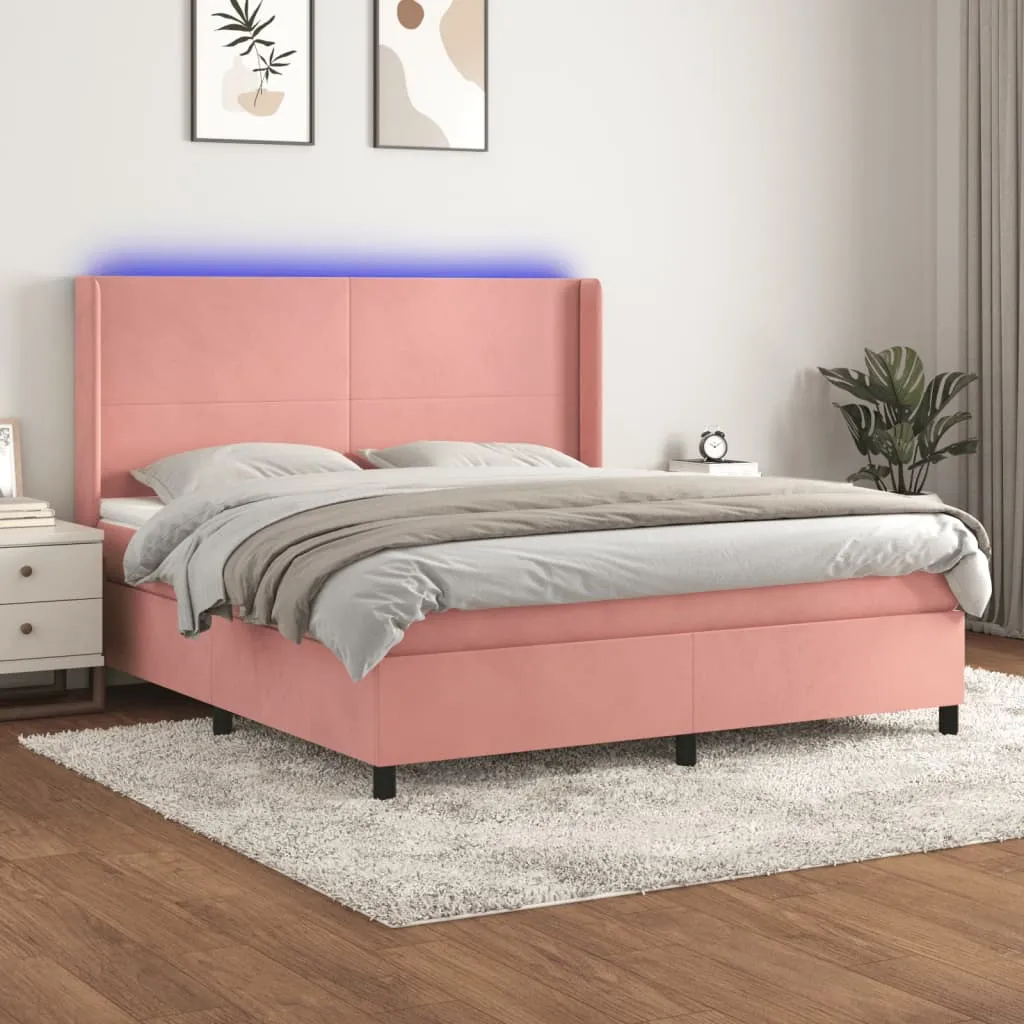 vidaXL Letto a Molle con Materasso e LED Rosa 160x200 cm in Velluto