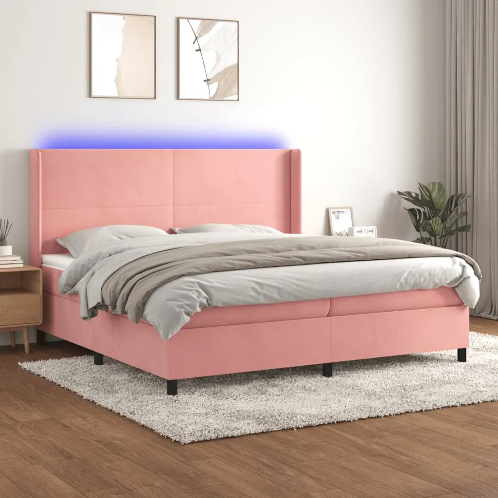 vidaXL Letto a Molle con Materasso e LED Rosa 200x200 cm in Velluto