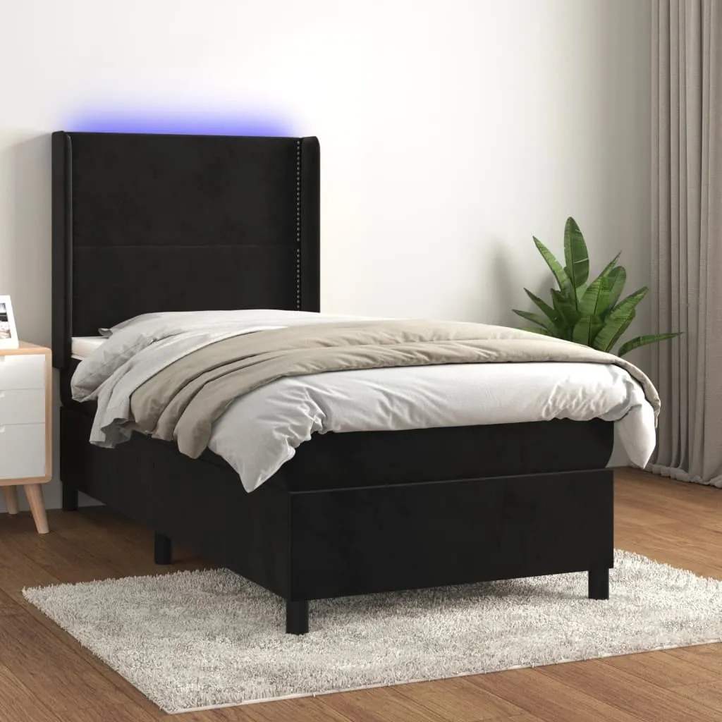 vidaXL Letto a Molle con Materasso e LED Nero 80x200 cm in Velluto