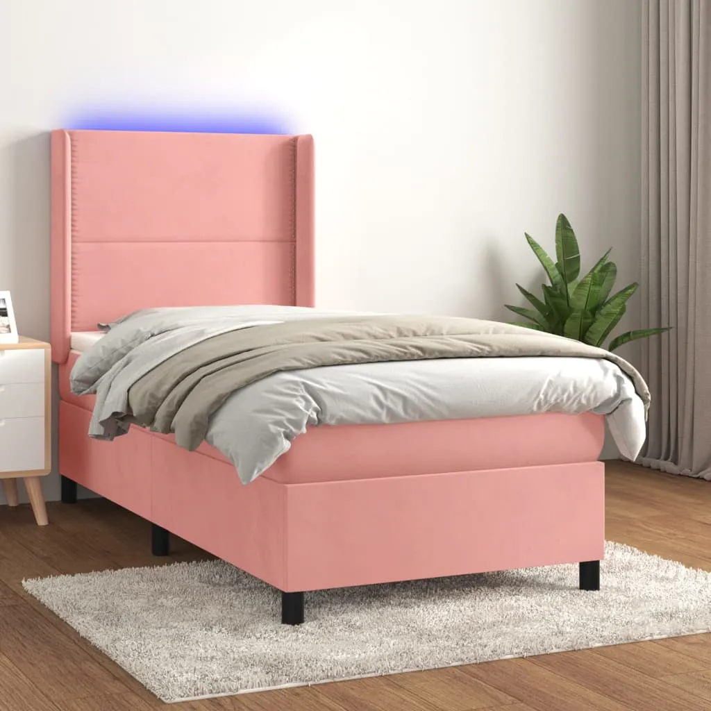 vidaXL Letto a Molle con Materasso e LED Rosa 90x190 cm in Velluto