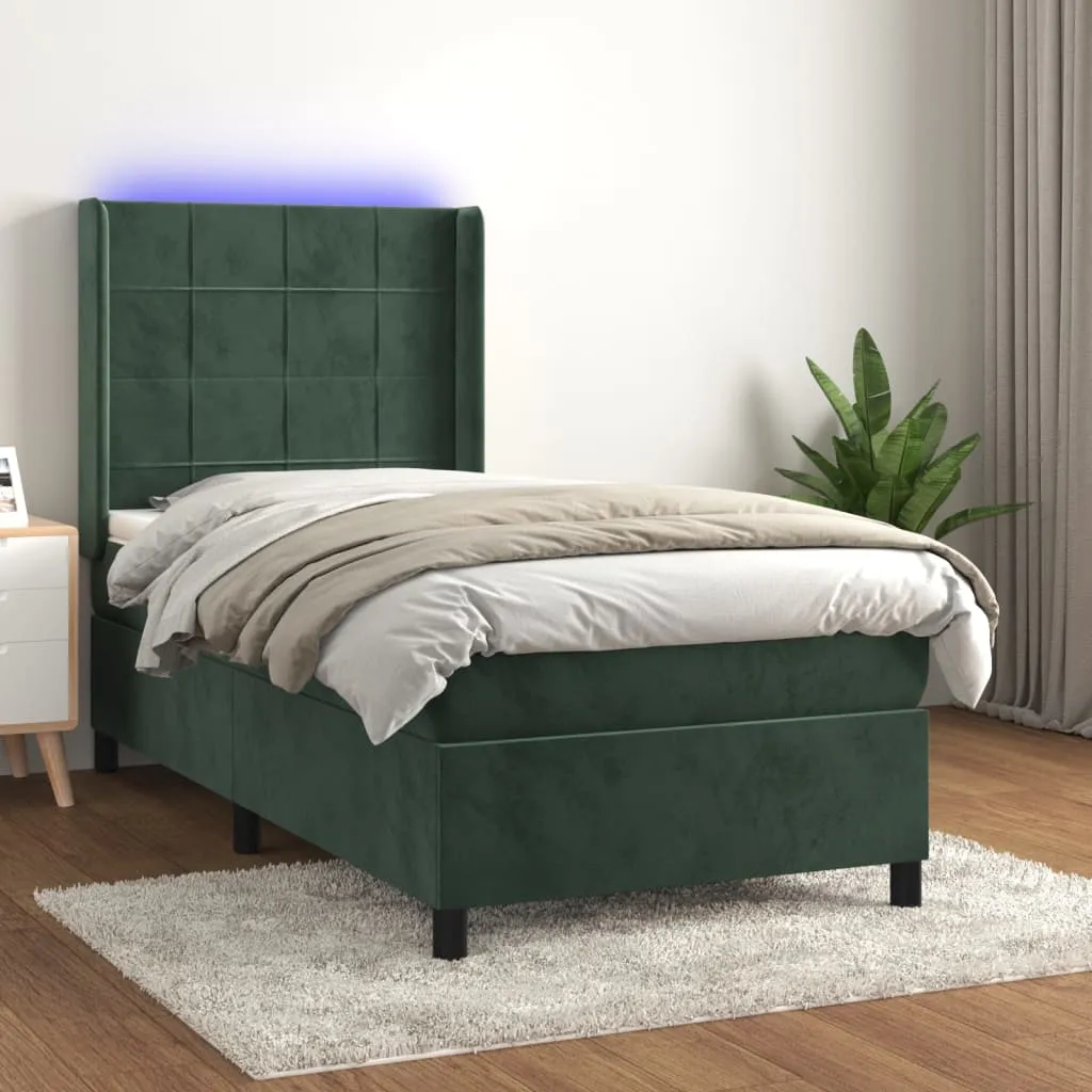 vidaXL Letto a Molle con Materasso e LED Verde Scuro 80x200cm Velluto