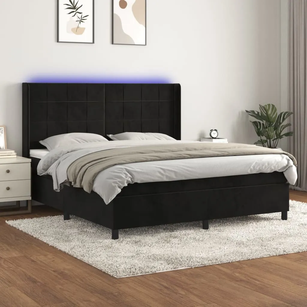 vidaXL Letto a Molle con Materasso e LED Nero 180x200 cm in Velluto