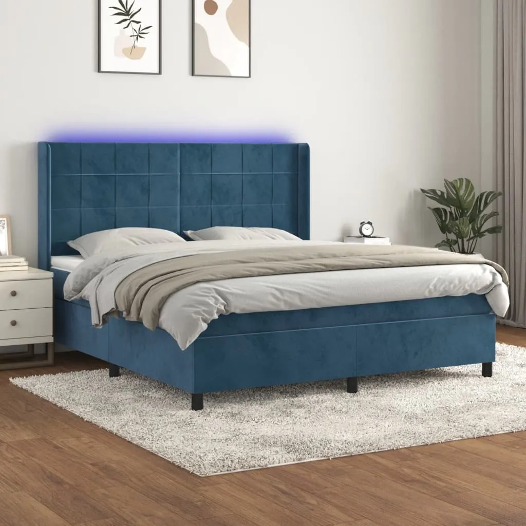 vidaXL Letto a Molle con Materasso e LED Blu Scuro 180x200 cm