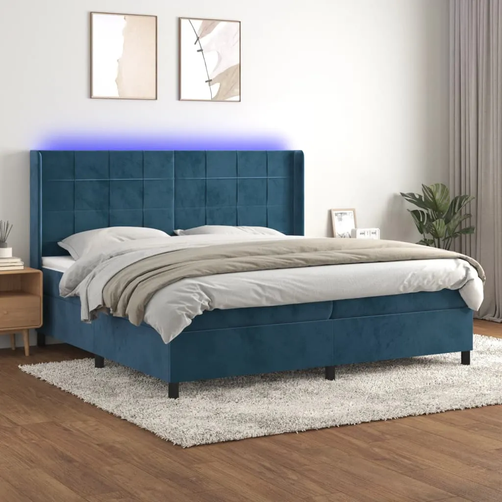 vidaXL Letto a Molle con Materasso e LED Blu Scuro 200x200 cm