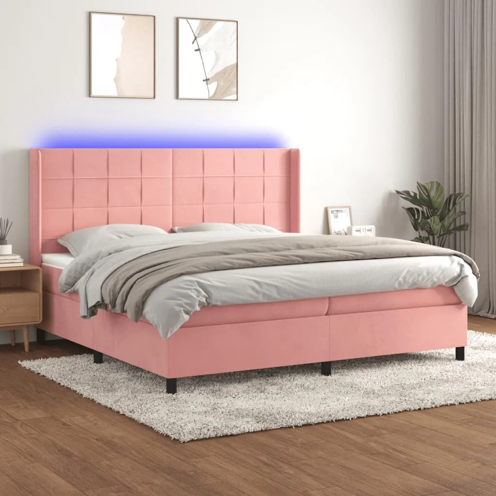 vidaXL Letto a Molle con Materasso e LED Rosa 200x200 cm in Velluto