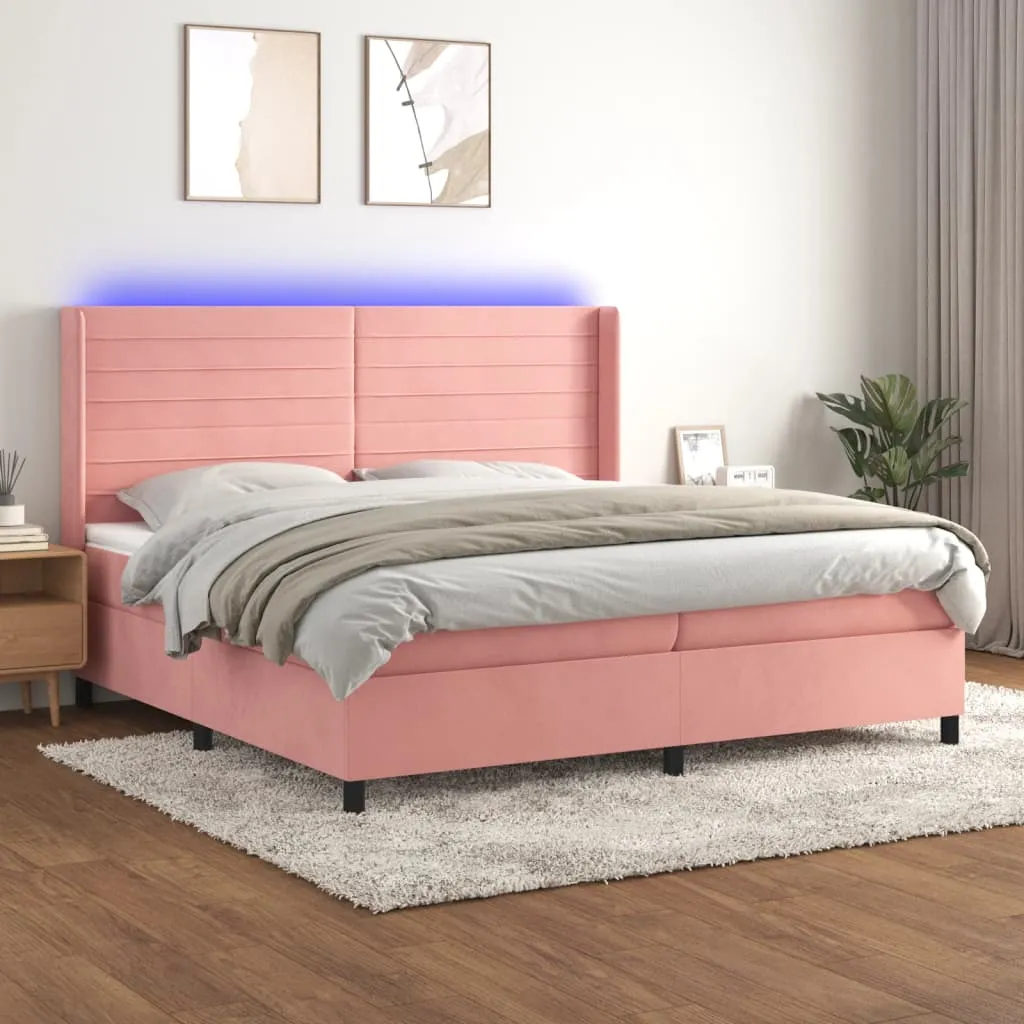 vidaXL Letto a Molle con Materasso e LED Rosa 200x200 cm in Velluto