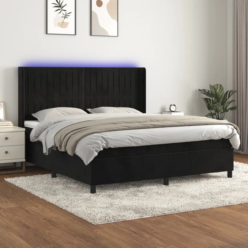 vidaXL Letto a Molle con Materasso e LED Nero 160x200 cm in Velluto