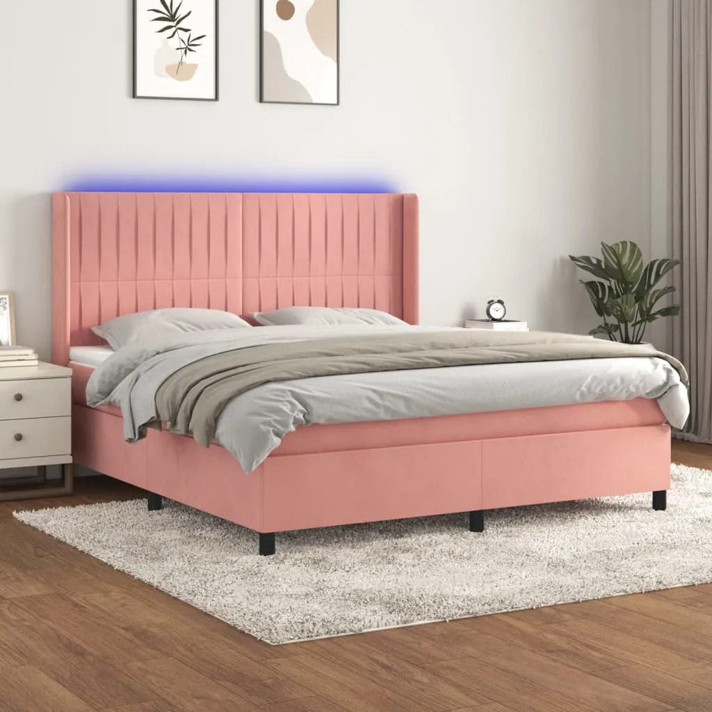 vidaXL Letto a Molle con Materasso e LED Rosa 180x200 cm in Velluto