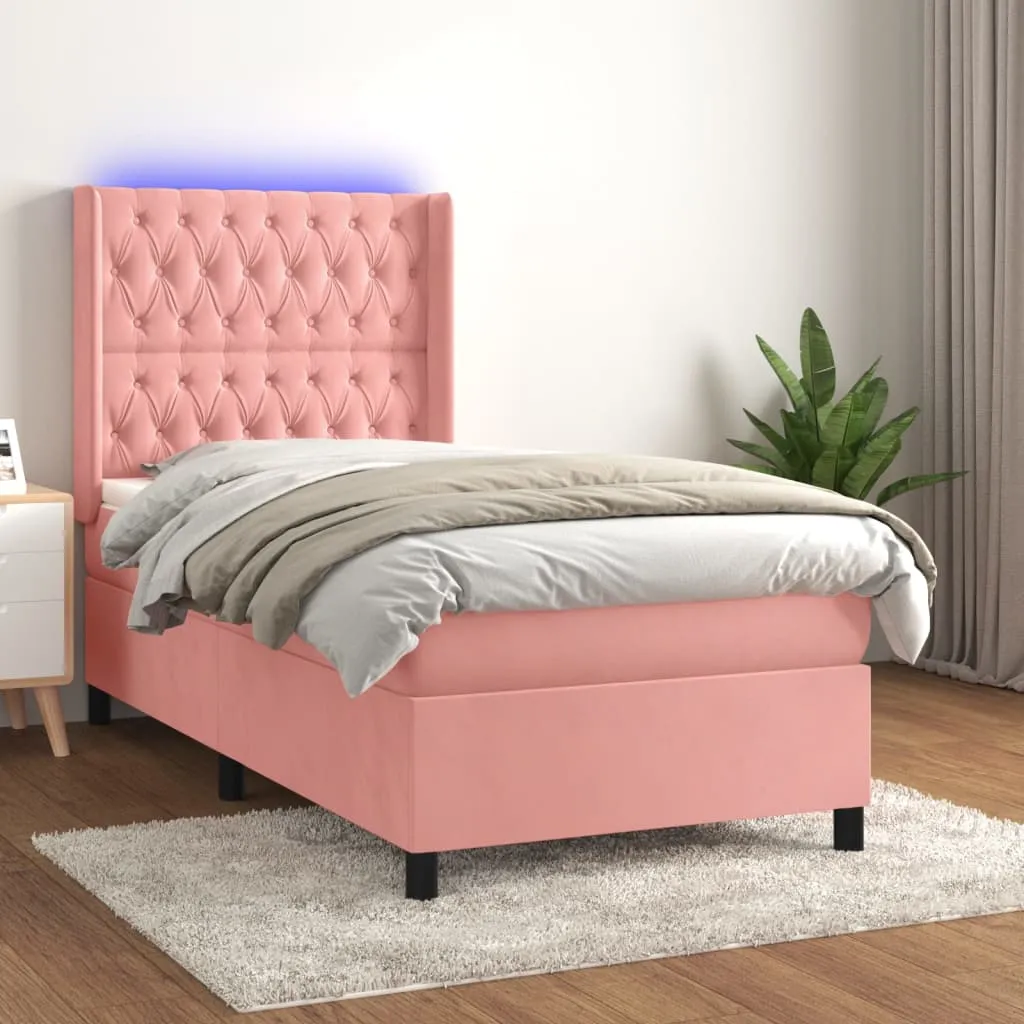 vidaXL Letto a Molle con Materasso e LED Rosa 90x190 cm in Velluto