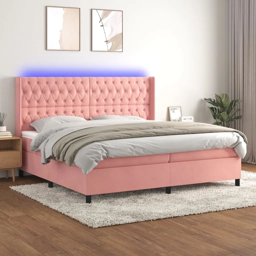 vidaXL Letto a Molle con Materasso e LED Rosa 200x200 cm in Velluto