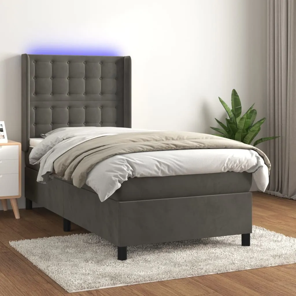 vidaXL Letto a Molle con Materasso e LED Grigio Scuro 80x200cm Velluto