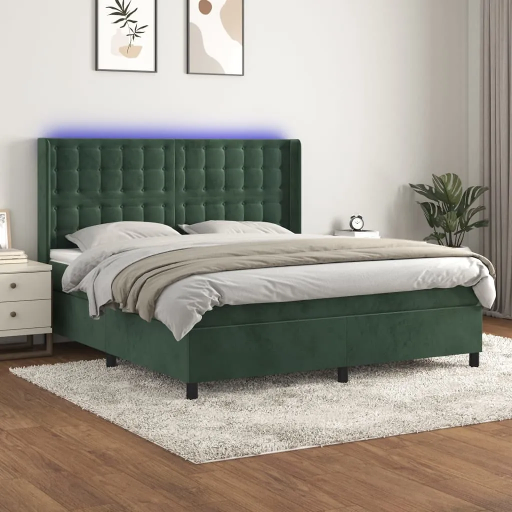 vidaXL Letto a Molle con Materasso e LED Verde Scuro 180x200cm Velluto