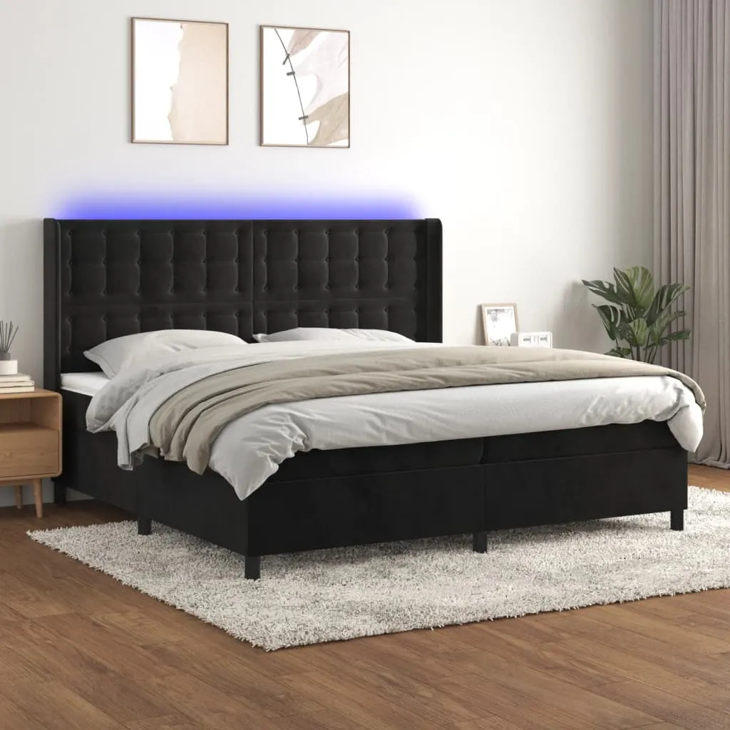 vidaXL Letto a Molle con Materasso e LED Nero 200x200 cm in Velluto