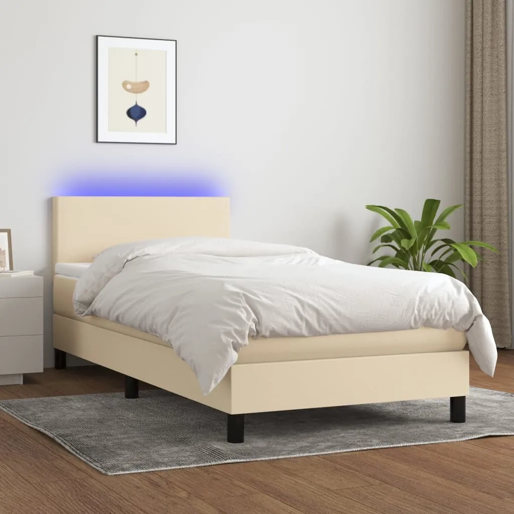 vidaXL Letto a Molle con Materasso e LED Crema 80x200 cm in Tessuto