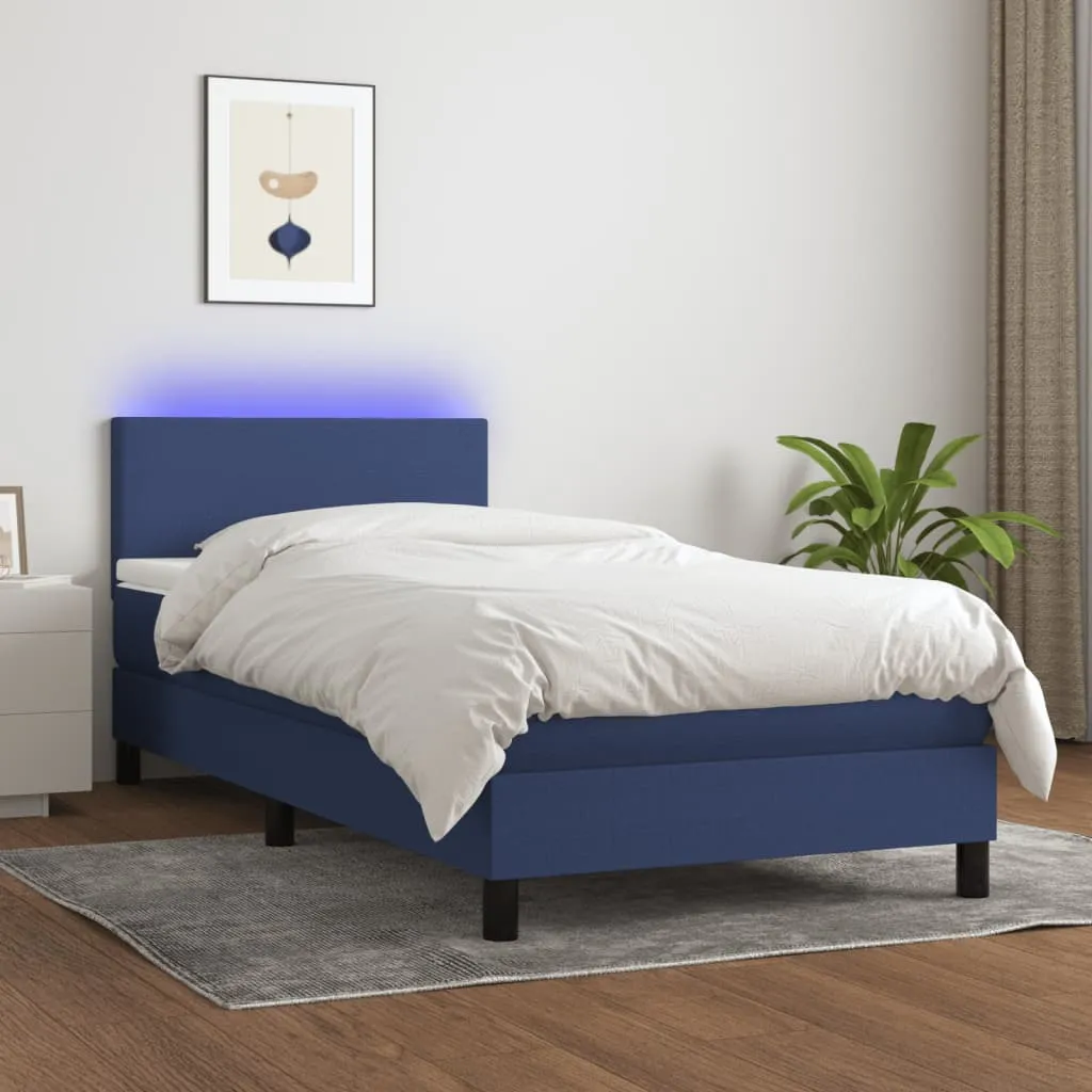 vidaXL Letto a Molle con Materasso e LED Blu 80x200 cm in Tessuto