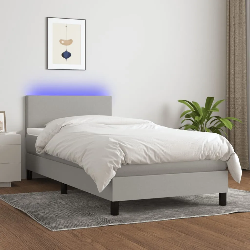 vidaXL Letto a Molle Materasso e LED Grigio Chiaro 90x200 cm Tessuto