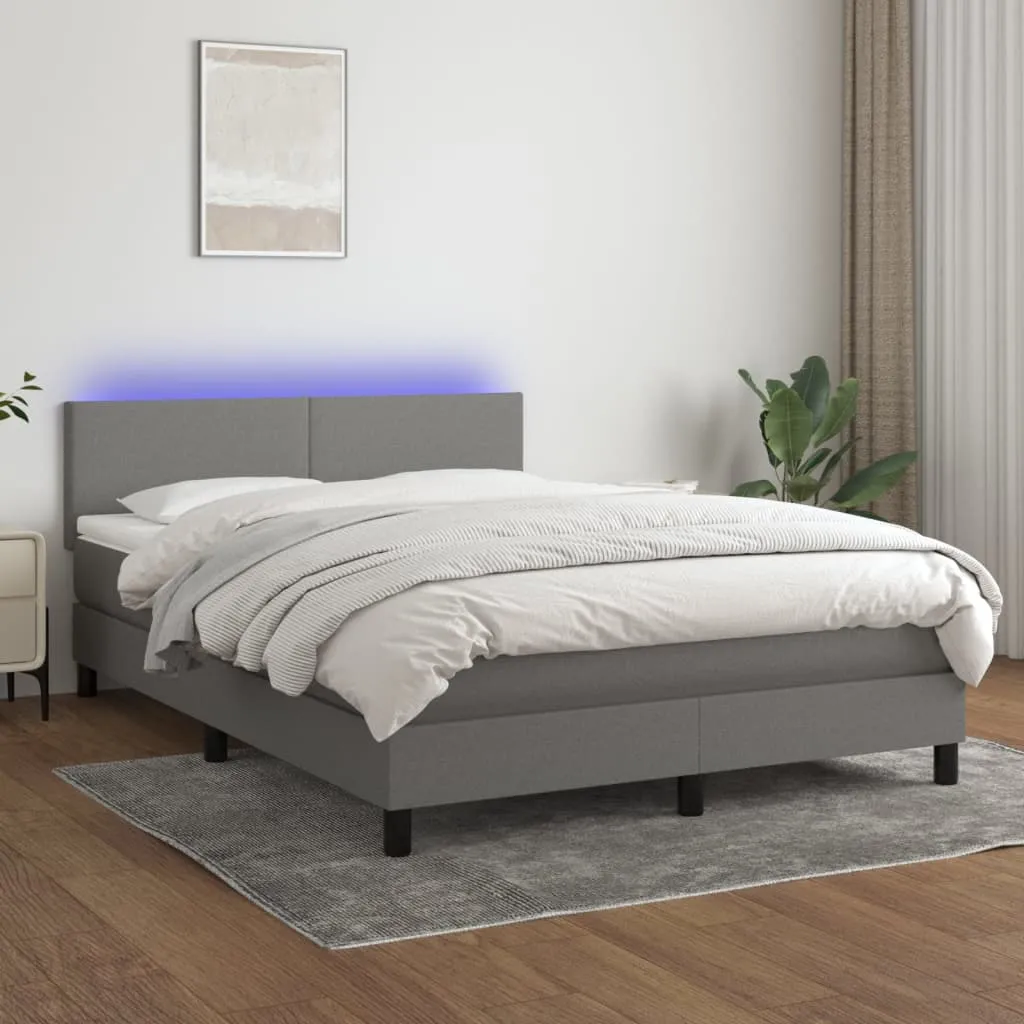 vidaXL Letto a Molle Materasso e LED Grigio Scuro 140x200cm in Tessuto