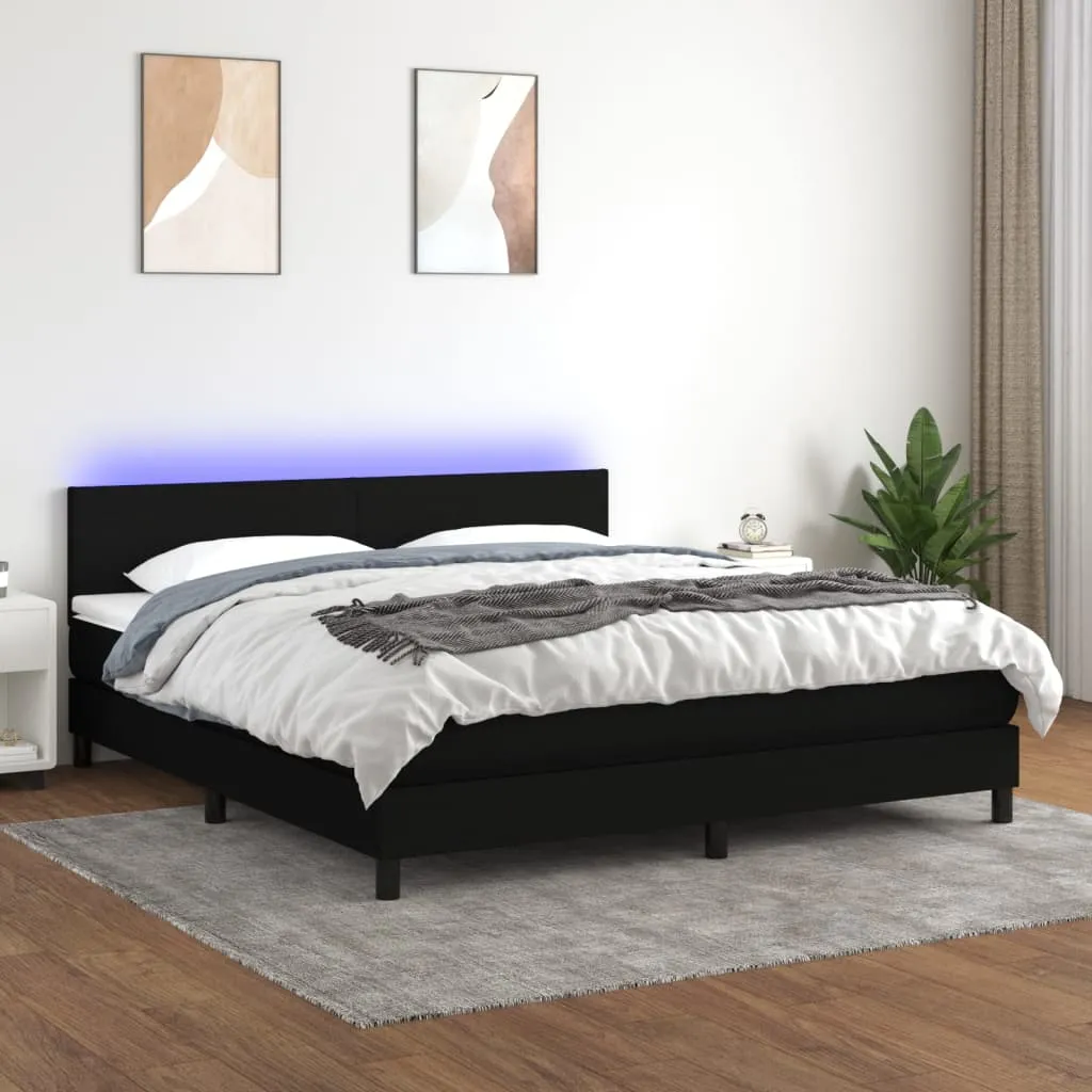 vidaXL Letto a Molle con Materasso e LED Nero 160x200 cm in Tessuto