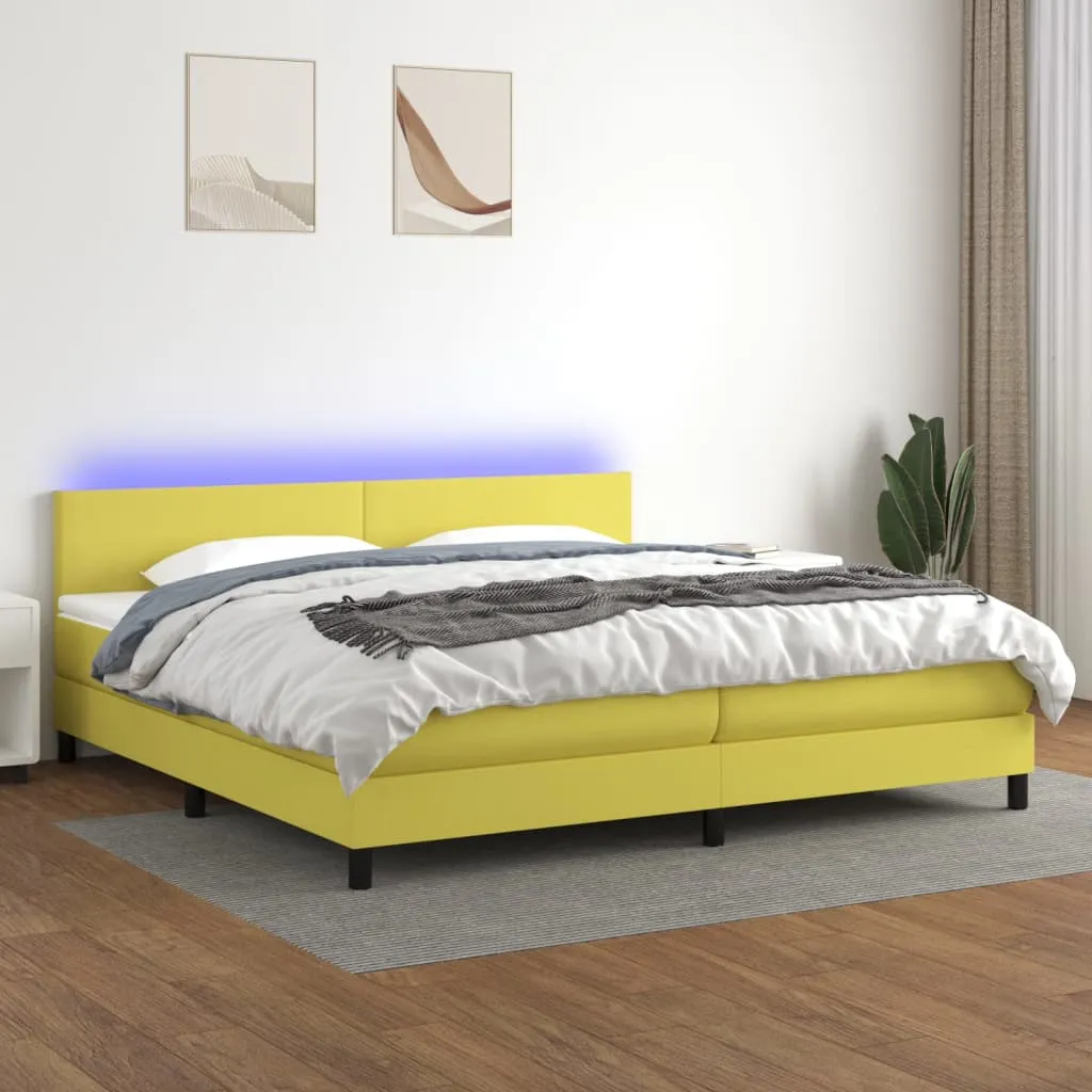 vidaXL Letto a Molle Materasso e LED Verde 200x200cm in Tessuto