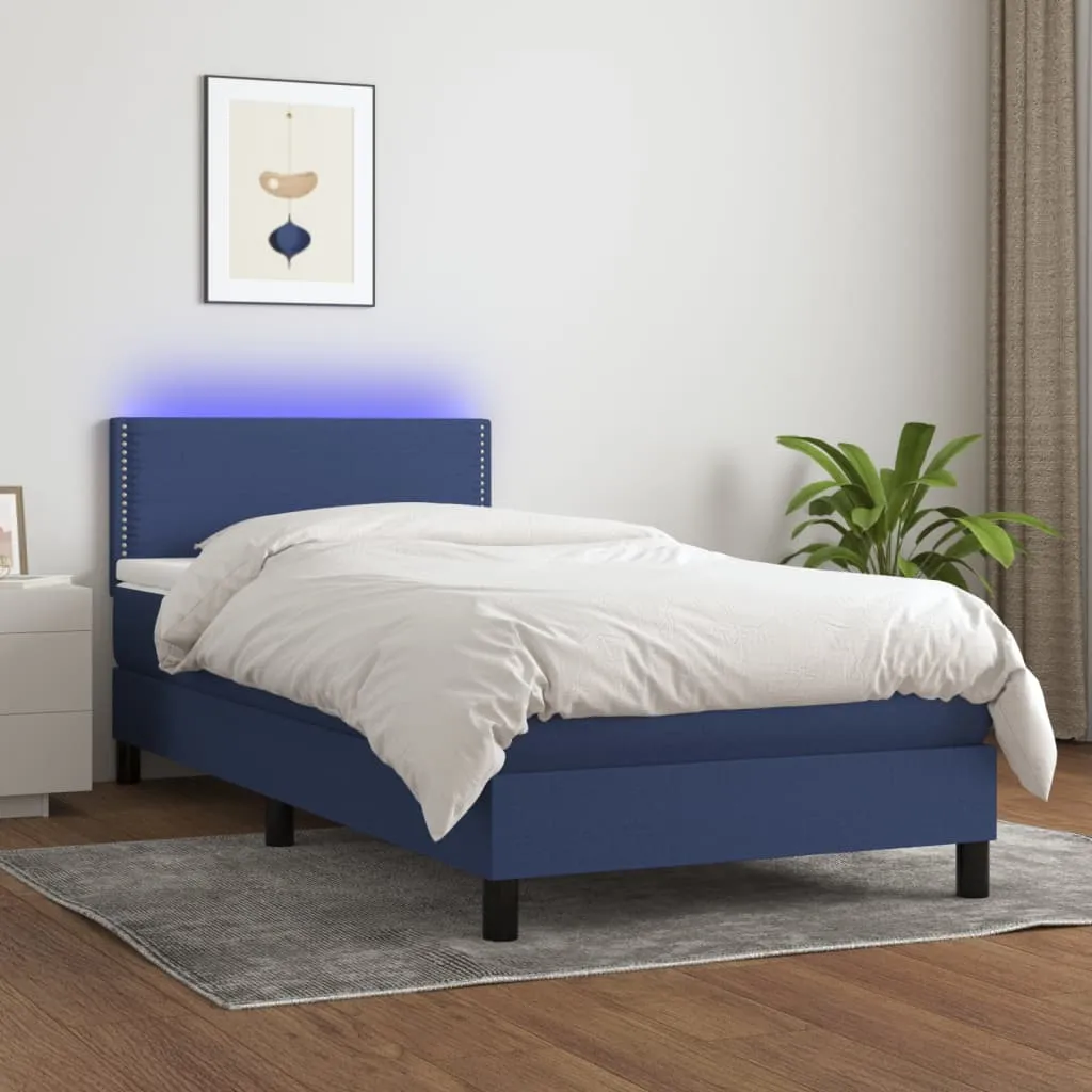 vidaXL Letto a Molle con Materasso e LED Blu 90x200 cm in Tessuto