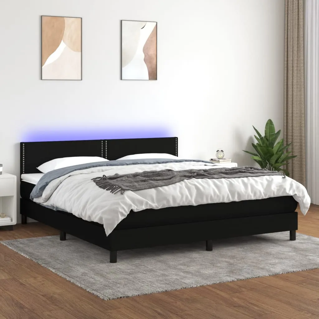 vidaXL Letto a Molle con Materasso e LED Nero 180x200cm in Tessuto