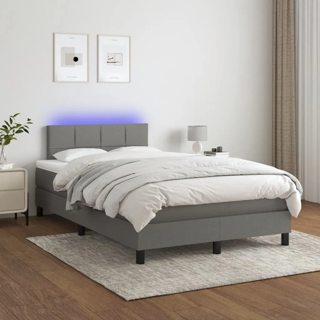 vidaXL Letto a Molle Materasso e LED Grigio Scuro 120x200cm in Tessuto